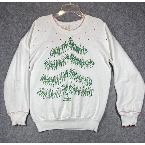 Vintage Anvil Sweater Womens Medium Handmade Christmas Tree Holiday 80s USA - Picture 1 of 15